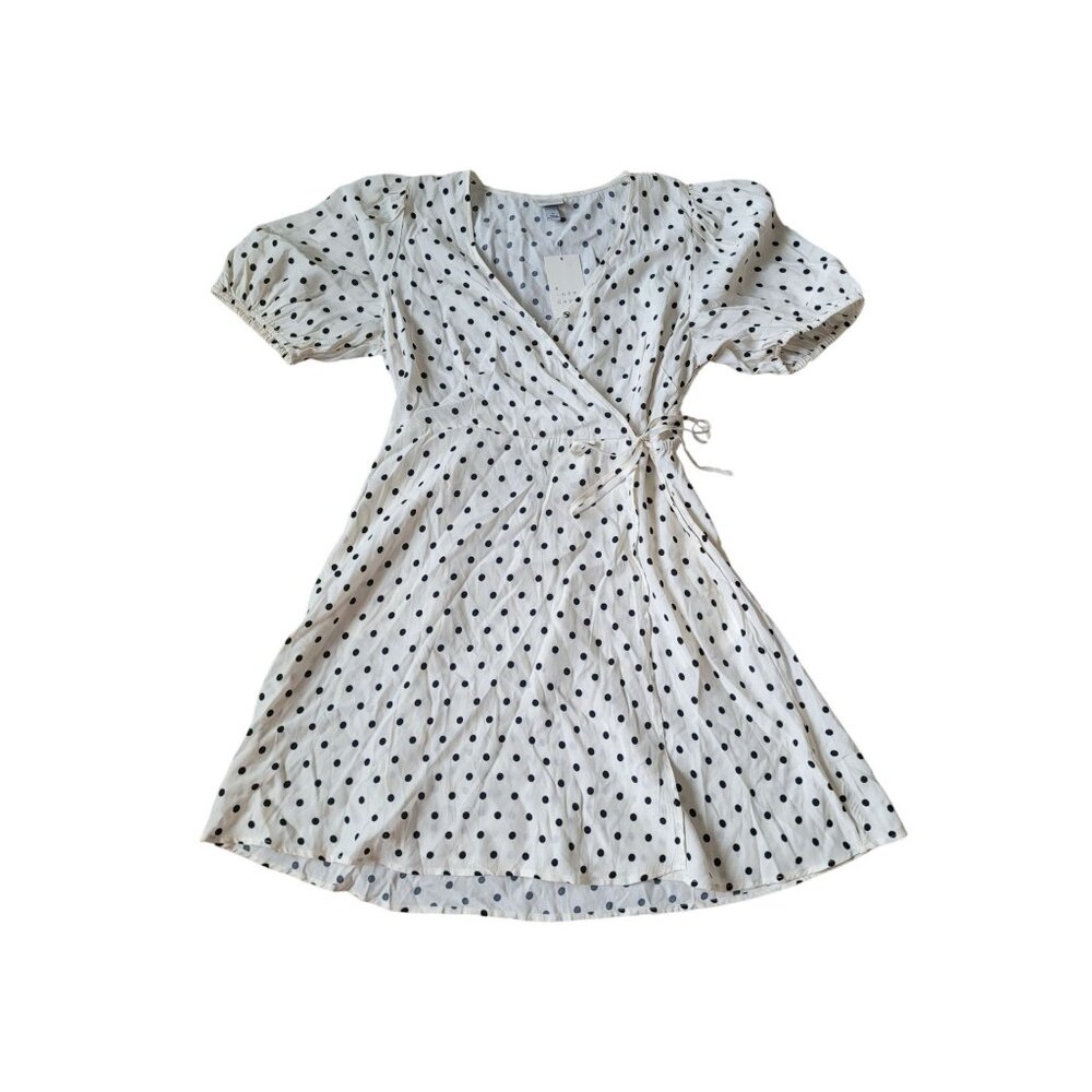 NWT A New Day Women's Ivory Polkadot Ruffle Midi Dress Size M Summer Front Tie‎